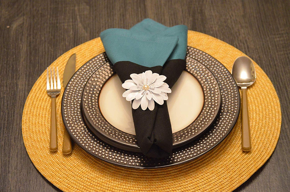 Vibhsa White Floral Napkin Rings | Set of 12, Pearl Accents, Handcrafted