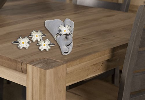 Vibhsa Silver Floral Napkin Rings | Set of 4, Handcrafted Aluminum