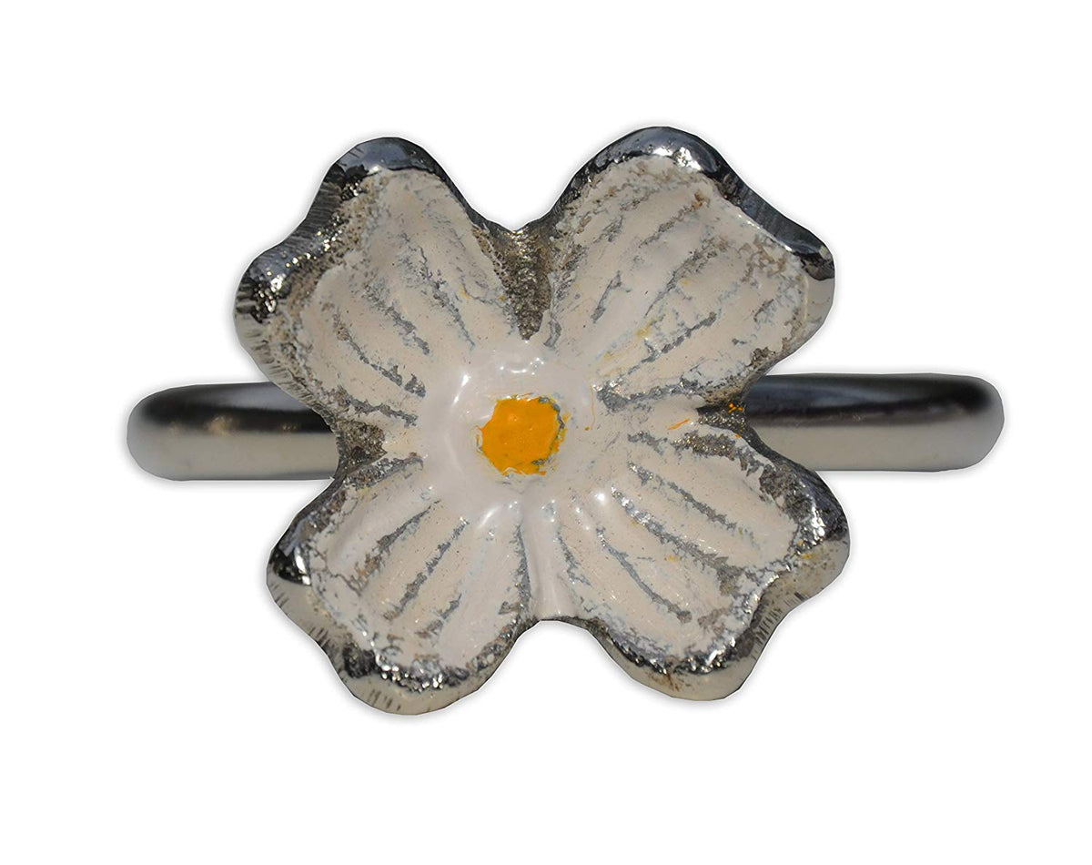 Vibhsa Silver Floral Napkin Rings | Set of 4, Handcrafted Aluminum