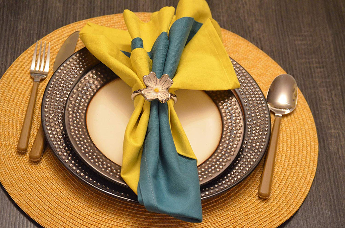 Vibhsa Silver Floral Napkin Rings | Set of 4, Handcrafted Aluminum
