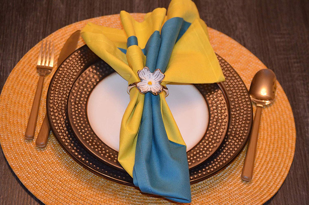 Vibhsa Silver Floral Napkin Rings | Set of 4, Handcrafted Aluminum