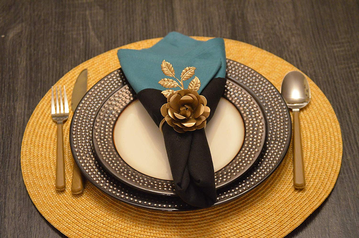 Vibhsa Gold Rose Napkin Rings | Set of 4, Handcrafted